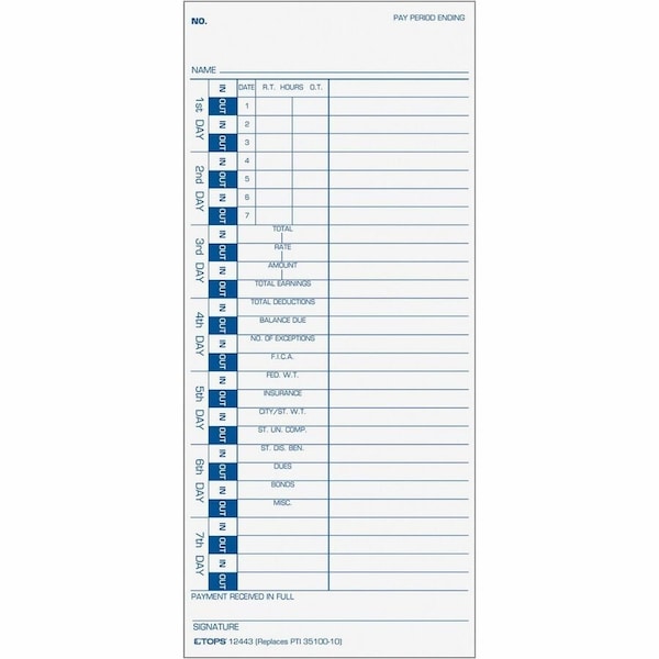 Tops Business Forms TOPS, Time Card For Pyramid, Weekly, 4 X 9, 100PK 12443 - main
