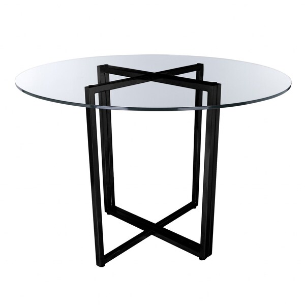 Homeroots 24" Clear And Black Rounded Glass And Metal Trestle Base Dining Table 400749 - main