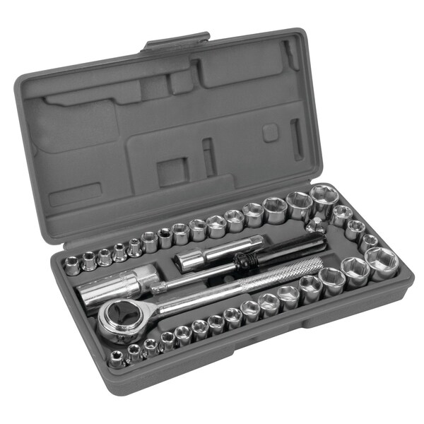 Performance Tool 40 pc. Socket Set, 1/4 in. Dr. 3/8 in. Dr. Ratchet Extension Case W1173 - main