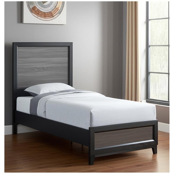 Homeroots Black and Gray Wood Twin Bed Frame 564765 - main
