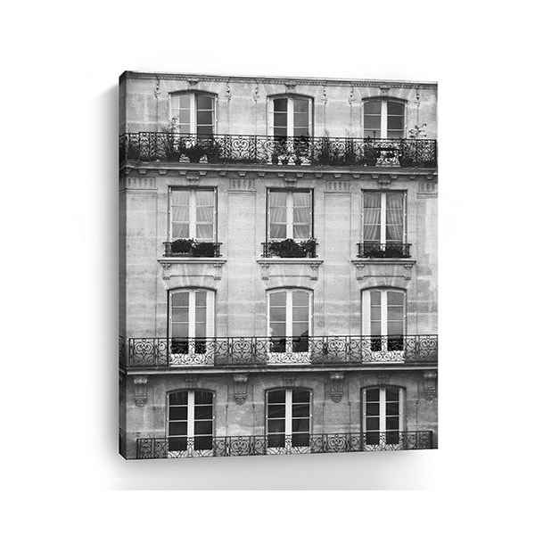 Homeroots 20" x 16" Balcony View Black and White Photo Real Canvas Wall Art 399019 - main