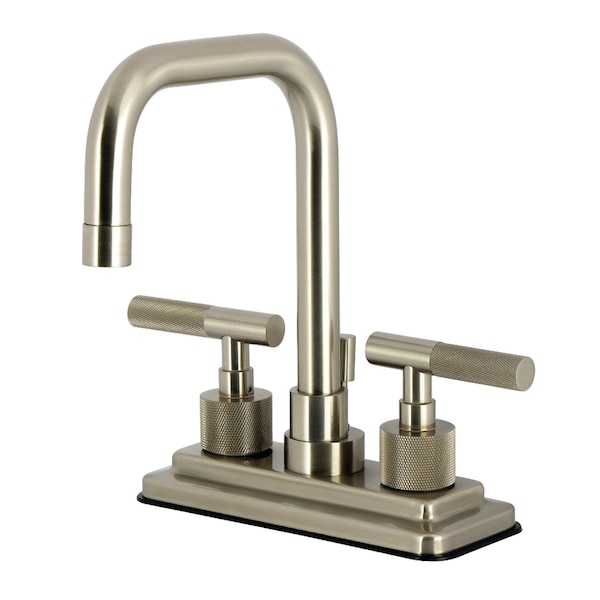 Kingston Brass Knurled Double-Handle 4" Centerset Bathroom Faucet with Brass Pop-Up, Brushed Nickel KS6648KNL - main