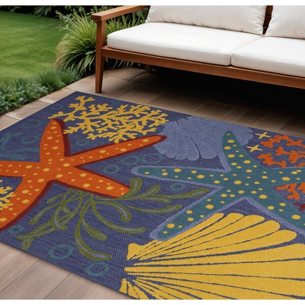 Homeroots 6' X 9' Orange Green And Blue Indoor Outdoor Area Rug 527627 - main