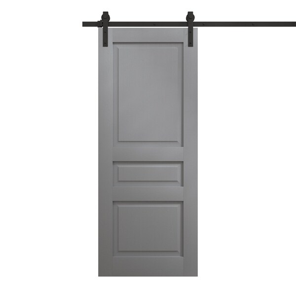 Sartodoors Modern Barn Door 32 x 80 inches, Ego 5012 Painted Grey Oak, 6.6FT Rail Track Heavy Hardware Set, EGO5012BD-B-SEK-32 - main