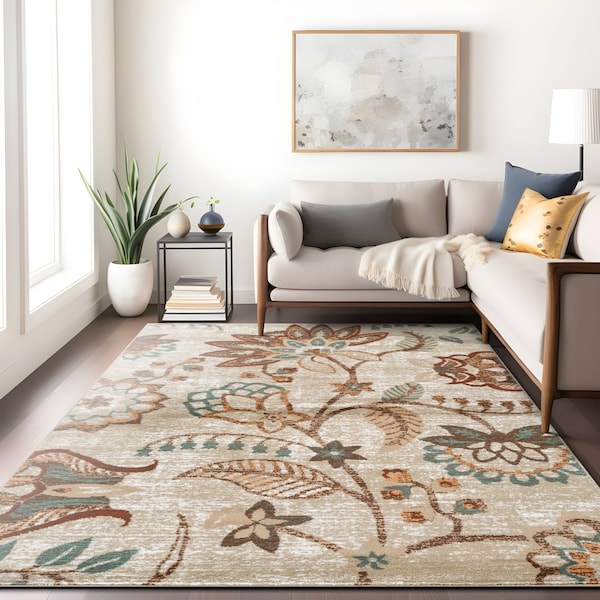 World Rug Gallery Floral Medallion Area Rug 7 ft 10 in x 10 ft Beige WR143BEIGE8X10 - main
