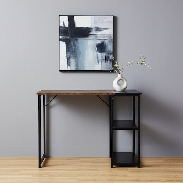 Homeroots 39" Brown and Black Wood and Metal H-Shape Computer Desk 568049 - main