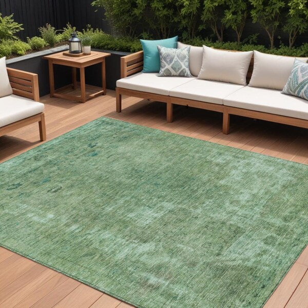 Homeroots 10' X 14' Sage And Mint Green Abstract Washable Indoor Outdoor Area Rug 615511 - main