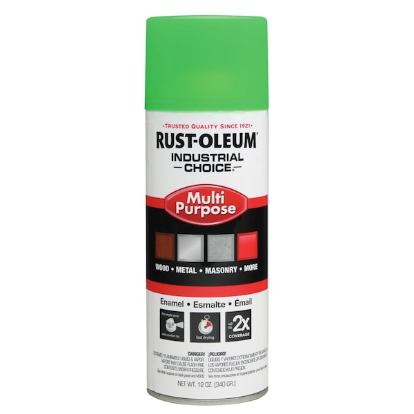 Rust-Oleum Spray Paint, Fluorescent Green, Gloss, Solvent, 12 oz 1632830 - main