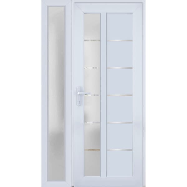Vdomdoors Front Exterior Prehung FiberGlass Door Frosted Glass / Manux 8088 White Silk / Sidelight Exterior W MANUX8088EXD-WS-W36+16 x H80-RH - main