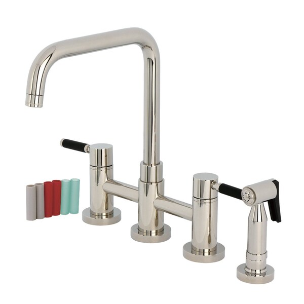 Kingston Brass Bridge Kitchen Faucet with Brass Sprayer, Polished Nickel KS8286DKLBS - main