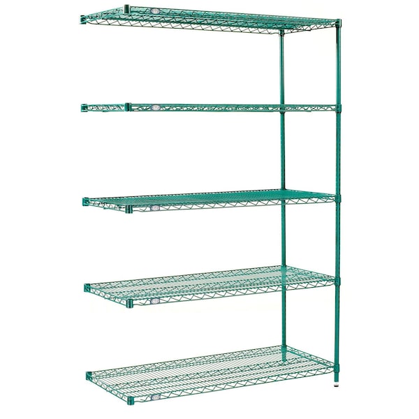 Global Industrial Nexel 5 Shelf, Poly-Green Wire Shelving Unit, Add On, 72"W x 14"D x 74"H B3150165 - main