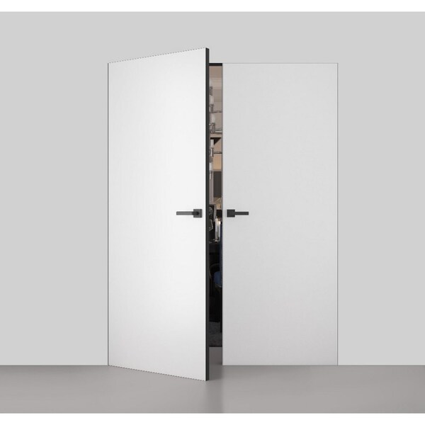 Sartodoors Modern Solid Double Hidden Door with Handle, Planum 0010 Primed with Black Hidden Frame 64" x 96" L PLANUM0010DHFB-PR-64 x 96-LH-O - main