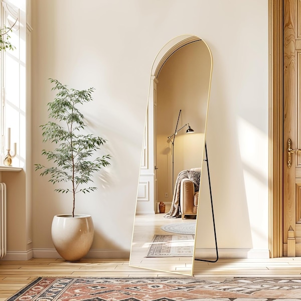 Simple Deluxe Arched Mirror Full Length, 59inx16in Body Wall Mirrors with Shatter-Proof Glass, Mirror Full Length 3A88MIROGZ1659GLDV1 - main