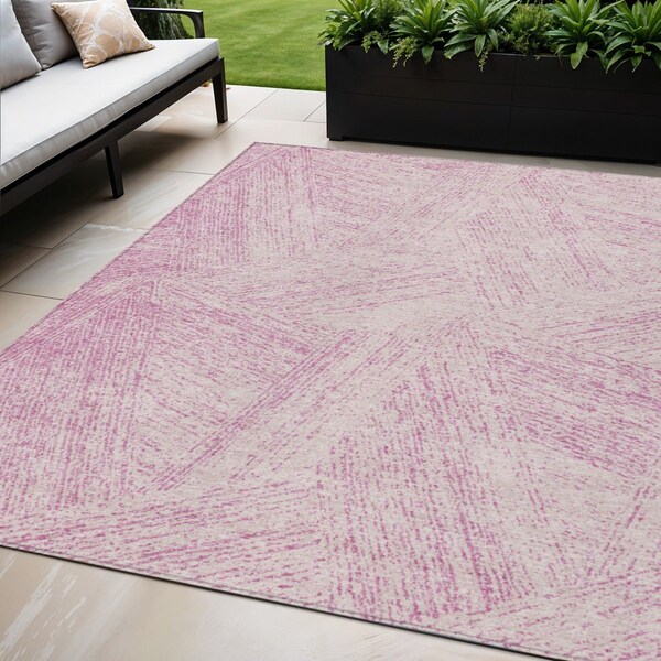 Homeroots 5' X 8' Pink And Ivory Abstract Washable Indoor Outdoor Area Rug 597041 - main
