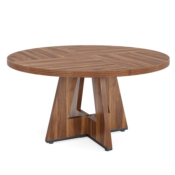 Homeroots 47" Brown Solid Wood Pedestal Base Round Top Dining Table 635744 - main