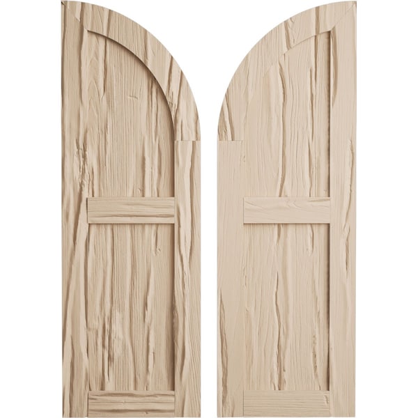Ekena Millwork Riverwood 2 Equal Flat Panel w/Quarter Round Arch Top Faux Wood Shutters, 15W x 86H, 71 Low Side, PR SHUFPQ15X86RWPR - main