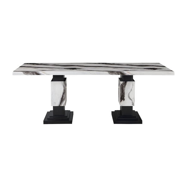 Homeroots 82" Black and White Faux Marble and Wood Double Pedestal Base Dining Table 564893 - main