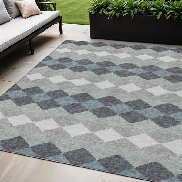 Homeroots 5' X 8' Gray Black And Green Geometric Washable Indoor Outdoor Area Rug 597903 - main