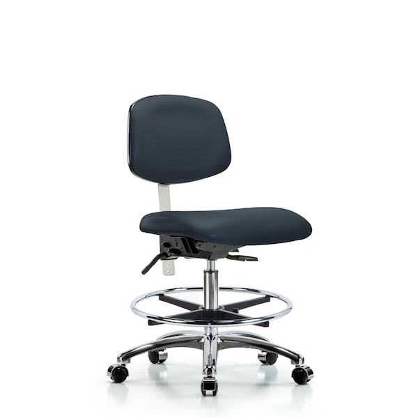 Blue Ridge Ergonomics Clean Room Chair Med Ben Chair, Vin, Chrm, CF, Cast, Nvy, CL100, No Arms, 22" to 29" Height, Vinyl BR-NCR-VMBCH-CR-T0-A0-CF-CC-8582 - main