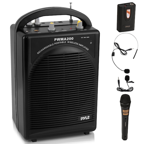 Pyle Pyle Portable PA Speaker & Microphone System, FM Radio, Rechargeable Battery, AUX & Mic Inputs PWMA200 - main