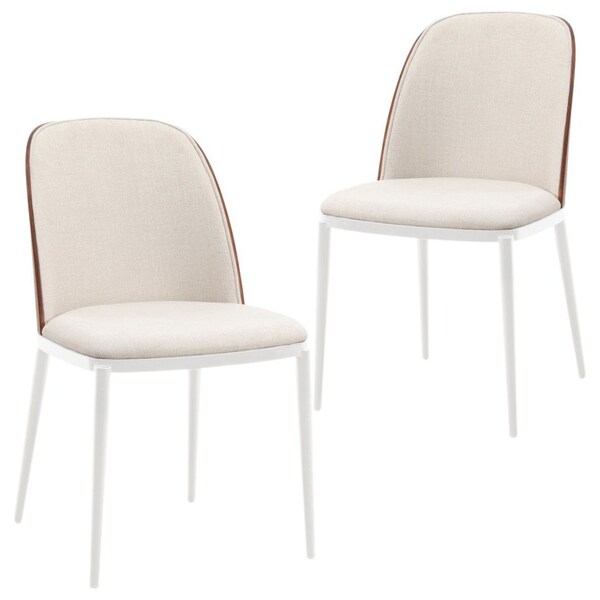 Leisuremod Tule Dining Side Chair with Velvet Seat and White Powder-Coated Steel Frame, Walnut/Beige, 2PK TWCWN18BG2 - main