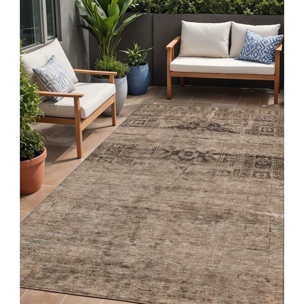 Homeroots 5' X 8' Brown And Taupe Medallion Washable Indoor Outdoor Area Rug 616107 - main
