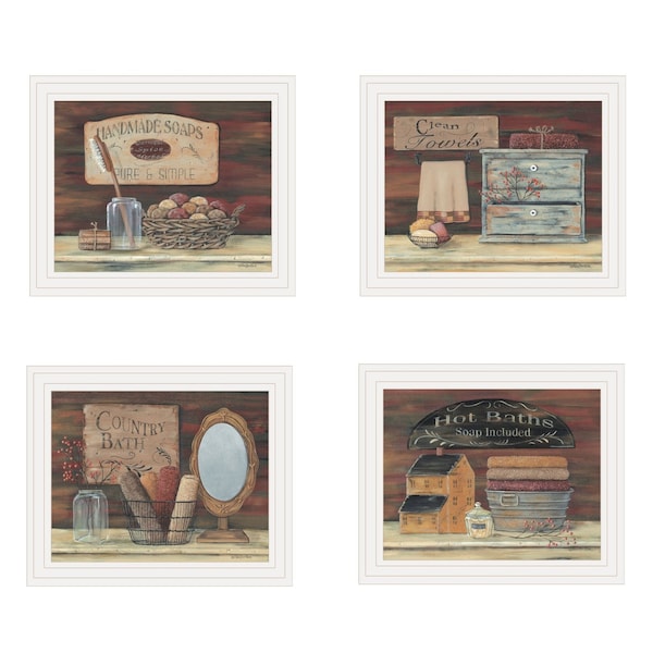 Homeroots Set Of Four Country Bathroom White Framed Print Bathroom Wall Art, 4PK 415720 - main