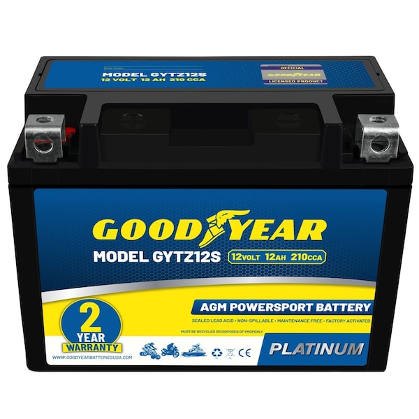 Goodyear GYTZ12S - 12 Volt 12 AH, 210 CCA, Rechargeable High-Performance, SLA - AGM Battery GY4140770 - main