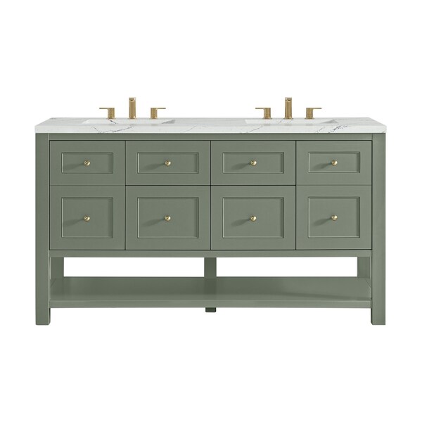 James Martin Vanities Breckenridge 60 in. Double Vanity, Smokey Celadon, w/ 3 CM Ethereal Noctis Quartz Top 330-V60D-SC-3ENC - main