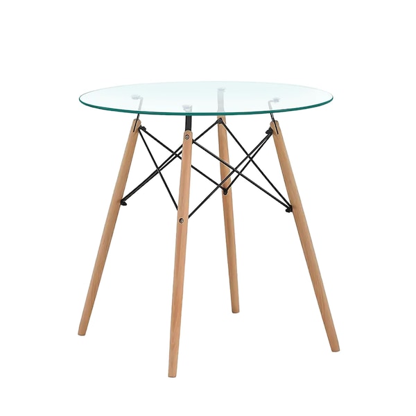 Fab Glass And Mirror Wood Table Bases with Round Glass Dining Table Top 30inches- Flat 1/2 Thick, Elegant Dining Ta DT-30WD - main