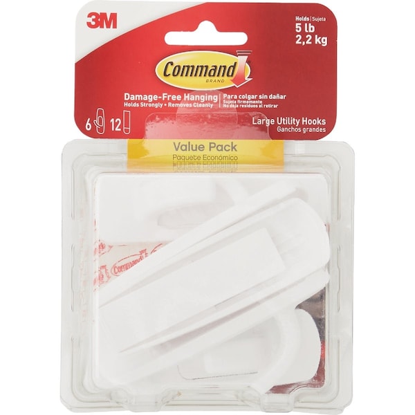 Command Large Utility Hook Value Pack Wht 6 Hooks 12 Strips 17003-6ES - main
