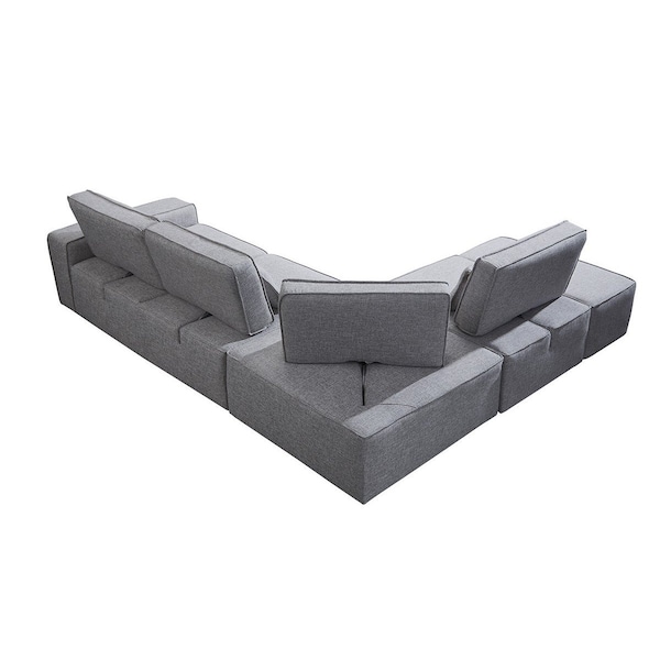 Homeroots Light Gray Polyester Modular L Shaped Four Piece Corner Sectional 473570 - main