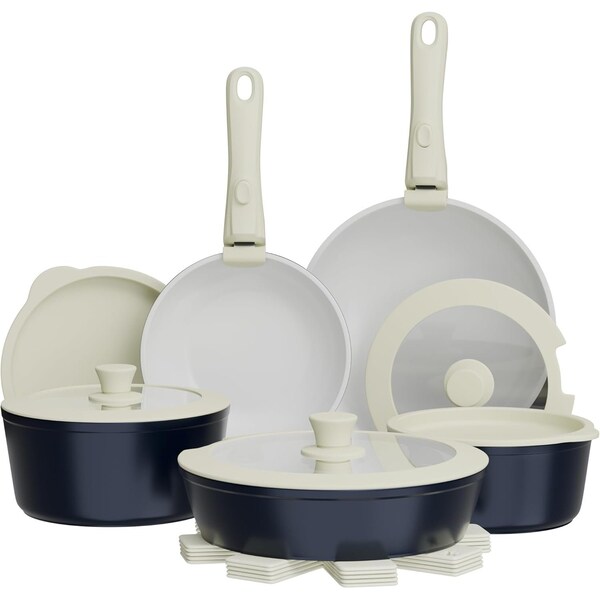 Bakkenmaster Bakken 17-Piece Ceramic Coated Aluminum Cookware Set, Nonstick, PTFE & PFAS Free BKCWSTK15BLUE - main