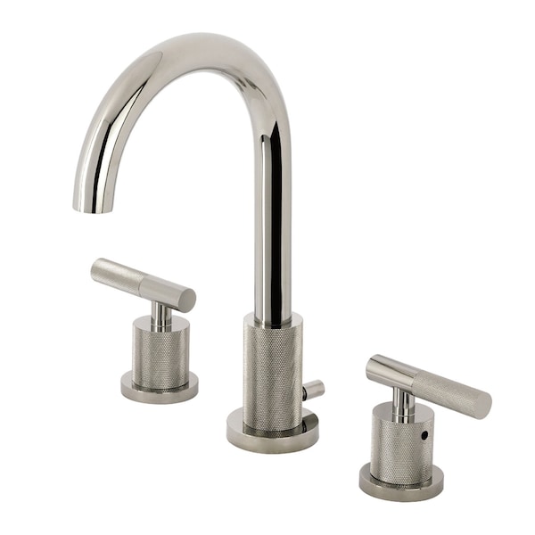 Kingston Brass Widespread Bathroom Faucet with Knurled Handle and Brass Pop-Up, Polished Nickel FSC8929KNL - main