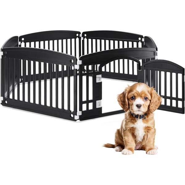 Simple Deluxe HealSmart 6 Panel Dog Playpen, 24in Exercise Puppy Playpen with Door, Safe, Secure, Folding and Por 3A88PTPPEN3523Q6PEBLK - main