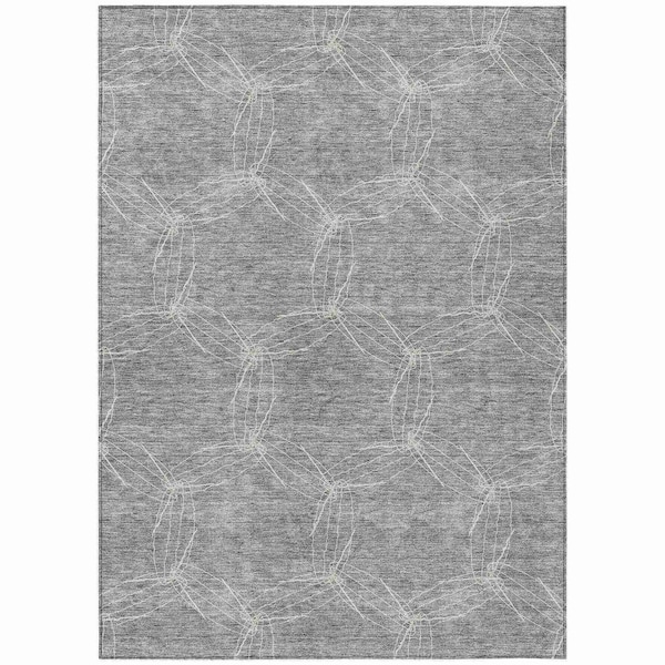 Homeroots 8' X 10' Gray And Ivory Geometric Washable Indoor Outdoor Area Rug 614074 - main