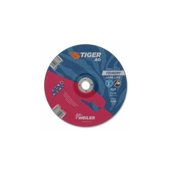 Weiler Tiger Grinding Wheel, 9 in dia x 1/4 in Thick x 7/8 in Arbor, 24 Grit, Aluminum Oxide, Type 27, 10, 10PK 804-68376 - main