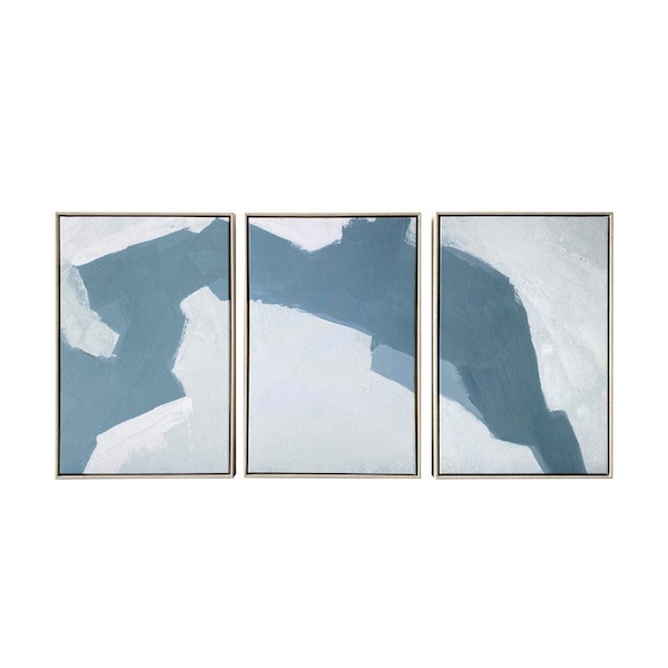 Homeroots Set Of Three Blues and Grays Abstract Framed Canvas Wall Art Floater Frame Graphic Art Wall Art, 3PK 401758 - main