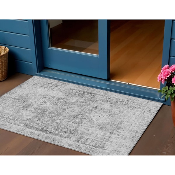 Homeroots 3' X 5' Charcoal Oriental Washable Indoor Outdoor Area Rug 607590 - main