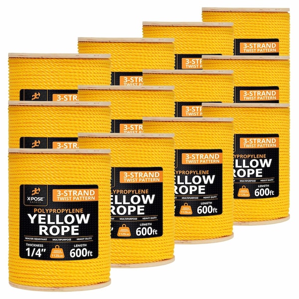 Xpose Safety 1/4in x 600 ft Twisted Polypropylene Rope, Yellow, 12PK YPR14-600-12-X - main