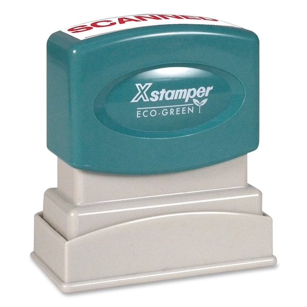 Xstamper Eco-Green Pre-Inked One-Color Stock Stamp, SCANNED, 1.62 x 0.5, Red Ink US-1829 - main