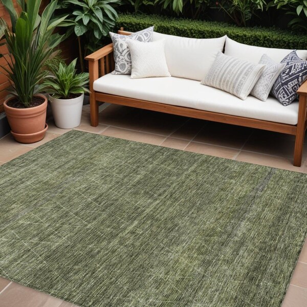 Homeroots 10' X 14' Olive Green And Ivory Geometric Washable Indoor Outdoor Area Rug 605601 - main