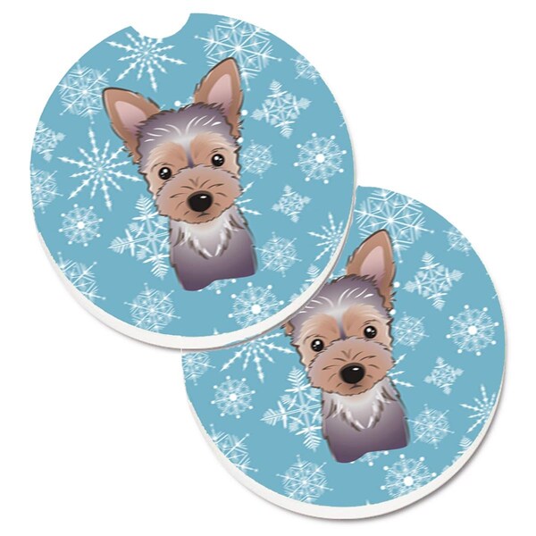 Carolines Treasures Snowflake Yorkie Puppy Set of 2 Cup Holder Car Coaster BB1666CARC - main