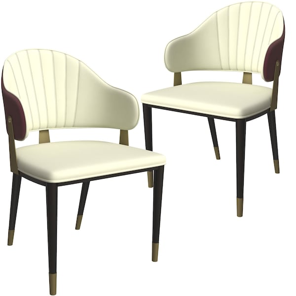 Leisuremod Aria Modern Dining Chair in Leather and Iron Legs with Curved Back in Red, 2PK AC45R2 - main