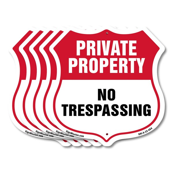 Signmission Private Property Shield Sign No Trespass, 12 inch X 12 inch, Aluminum Metal Sign, 5PK SHI-A-5Pack-12-454 - main
