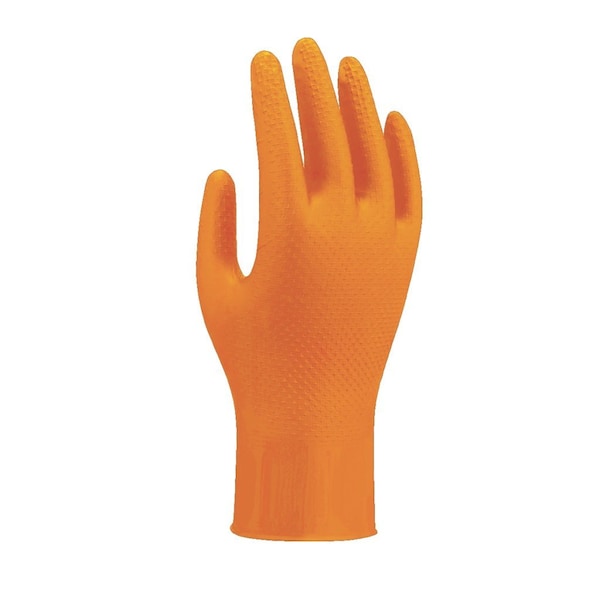 Showa Disposable Gloves, 8 mil Palm, Nitrile, Powder-Free, (AQL) 1.5, 100 PK, Orange, M 709HVO-M - main