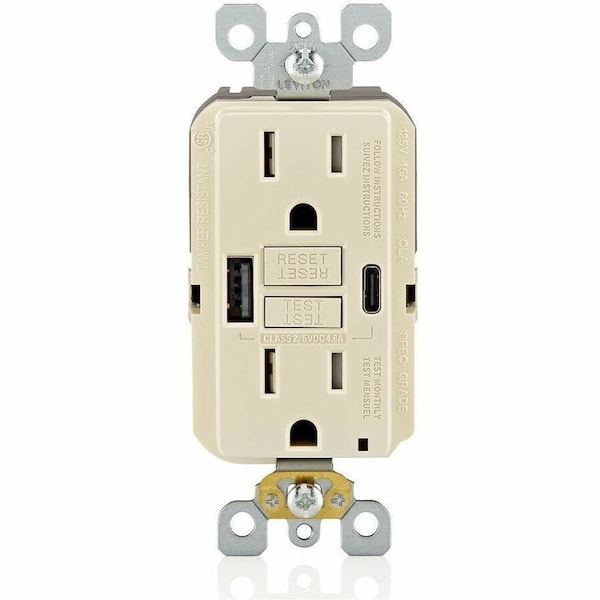 Leviton USBReceptacle, 15A, Almond, Thermoplastic GUAC1-T - main