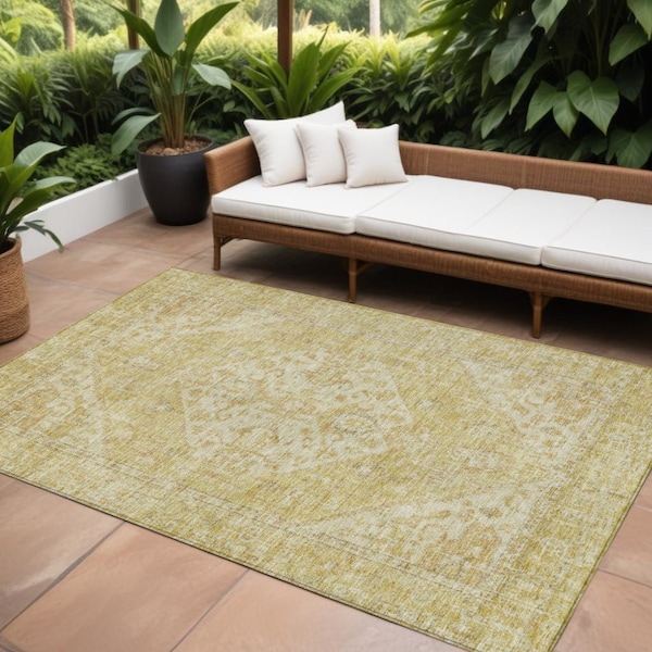 Homeroots 8' X 10' Gold Tan And Beige Oriental Washable Indoor Outdoor Area Rug 603812 - main