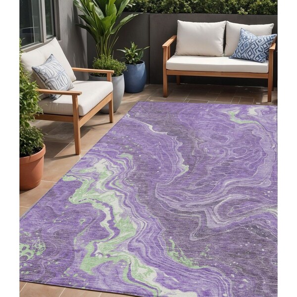 Homeroots 5' X 8' Purple Mint Green And Ivory Abstract Washable Indoor Outdoor Area Rug 618203 - main