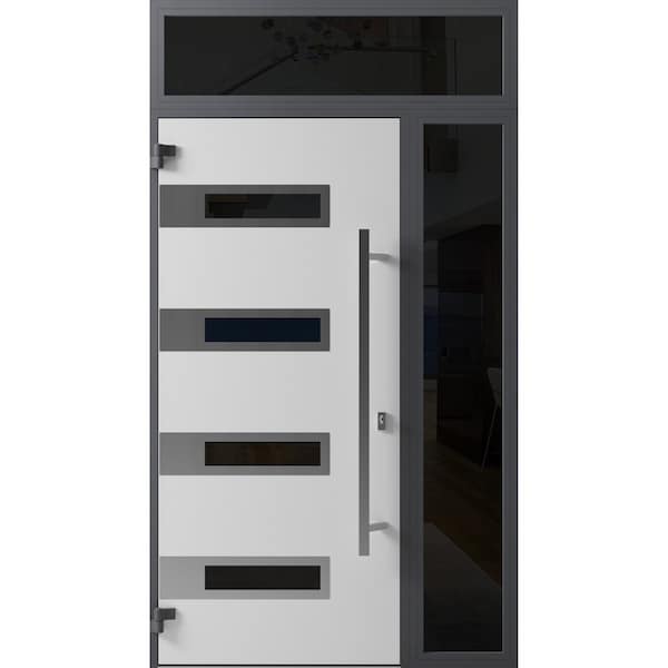Vdomdoors Front Exterior Prehung Steel Door Ronex0131 Black Enamel Sidelight and Transom Window Sidelite RONEX0131EXD-BLK-W36+16 X H80+16-RH-I - main